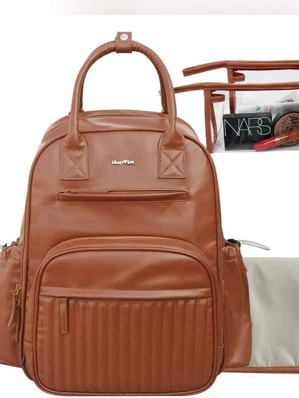 Viral Brown Leather Diaper Bag Backpack, Nappy Bag
